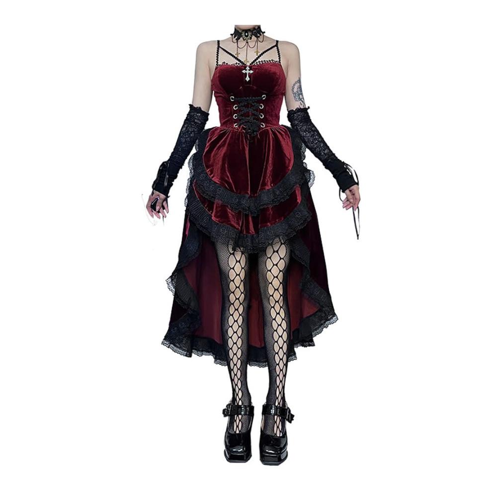 Lolita-Kleid aus Samt - Weinrot