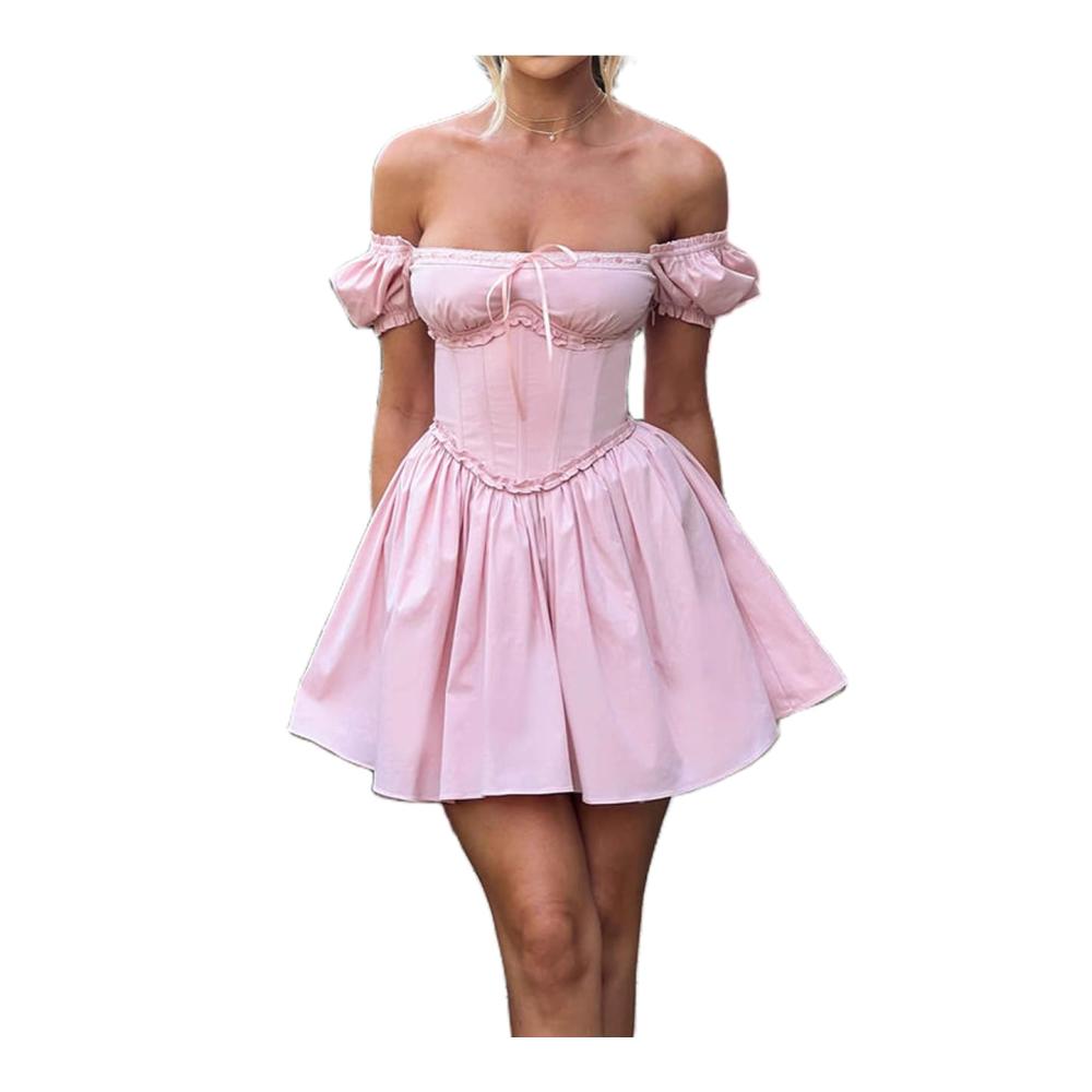 Z6-rosa schulterfreies Kleid