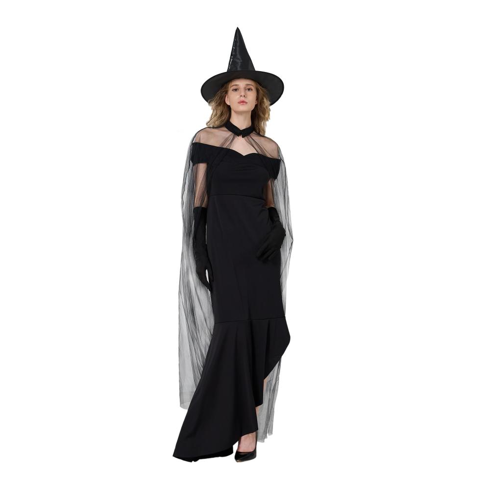 Schwarzes Kleid mit Umhang
