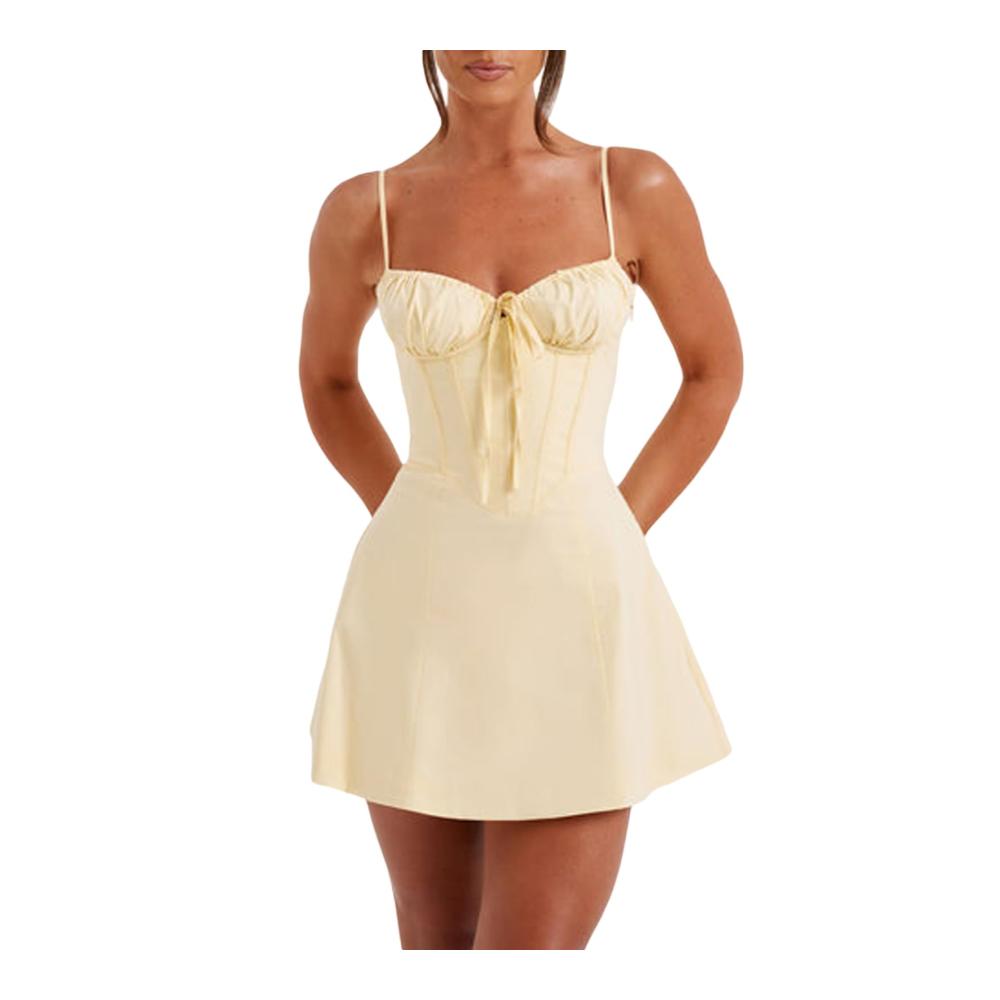 Z7-gelbes kurzes Minikleid