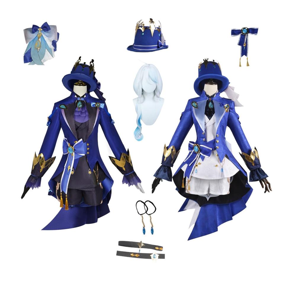 Schwarz Blau Kleidung Perücke